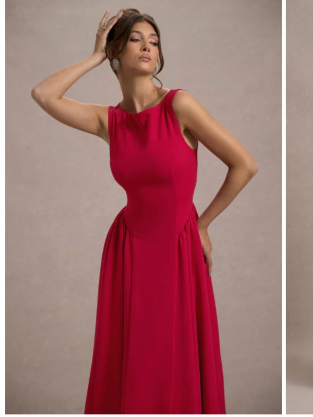 Club London L MURIEL red Boat-Neck Volume-Hem Midi Dress red 6 small sleeveless - Picture 3 of 6